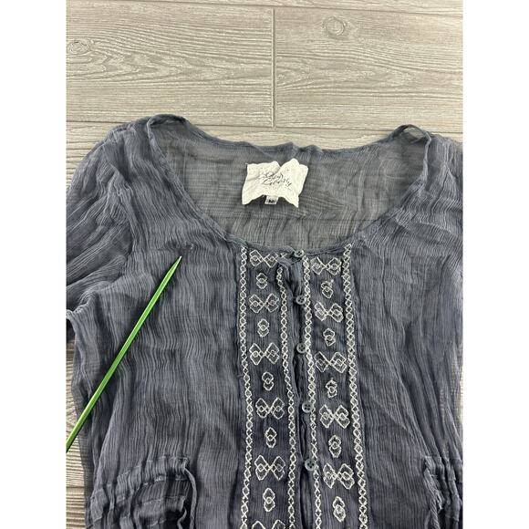 WOMENS 4 LOVE AND LIBERTY BLUE GREY SILK SHEER TUNIC SHIFT DRESS Size Medium - Picture 5 of 11